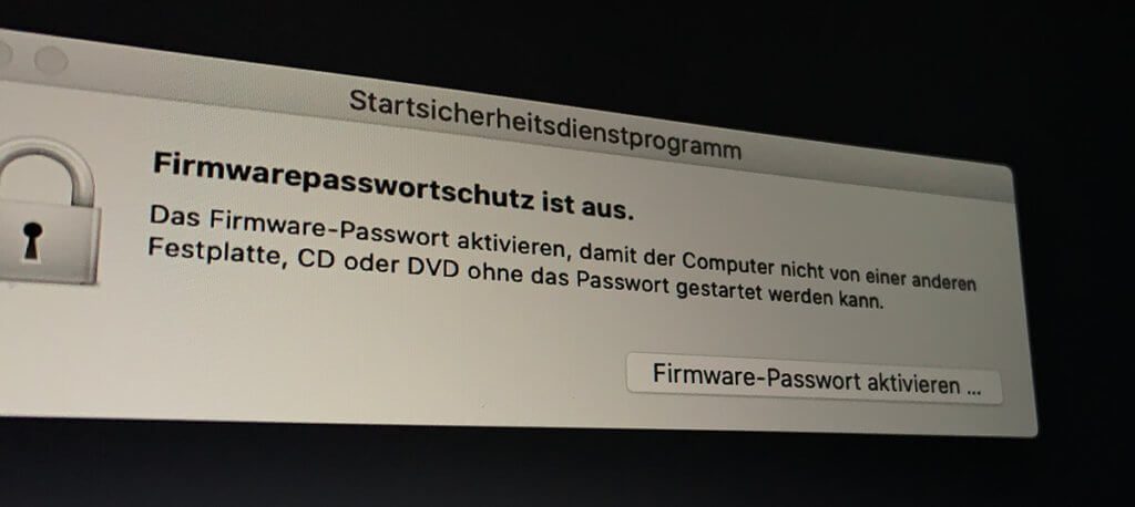 Bei mir ist der Firmware-Passwortschutz ausgeschaltet, da ich meinen Mac häufiger für Testzwecke mit dem Bootmanager oder im Safe-Mode booten muss (Fotos: Sir Apfelot). 