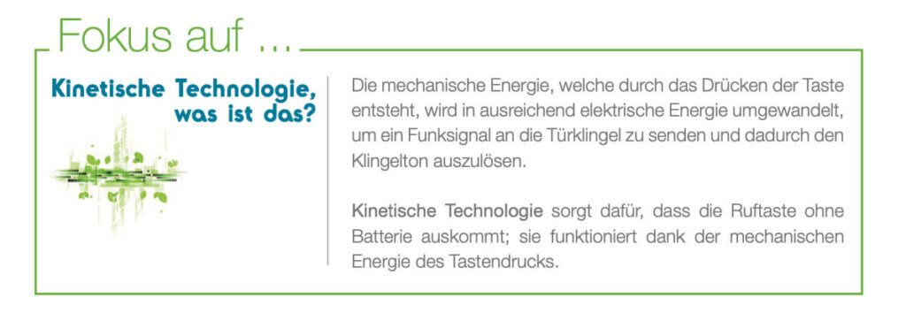 Komplett batterielos: Die Türklingel arbeitet mit Strom, den sie aus der kinetischen Energie des Tastendrucks gewinnt.