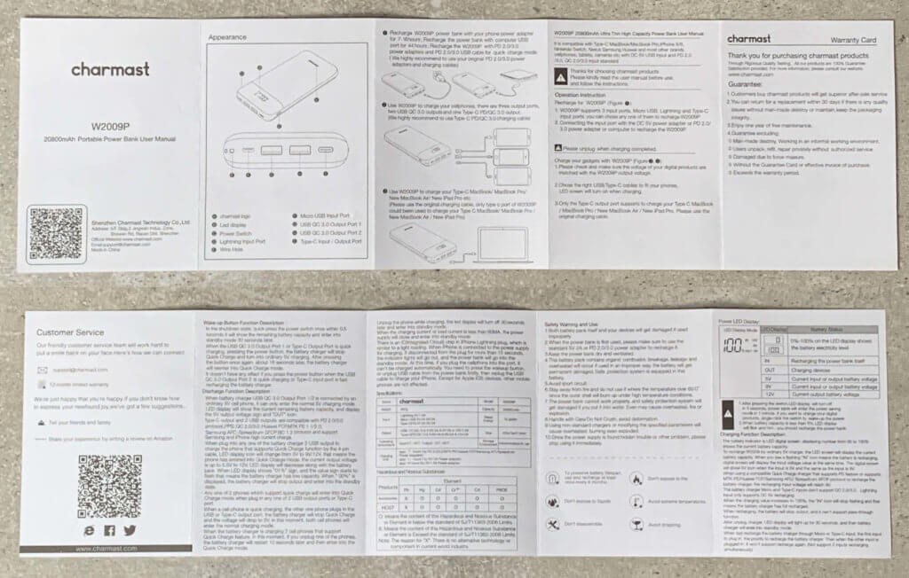 Anleitung zur Charmast W2009P Powerbank. Hier als JPG zum Download.