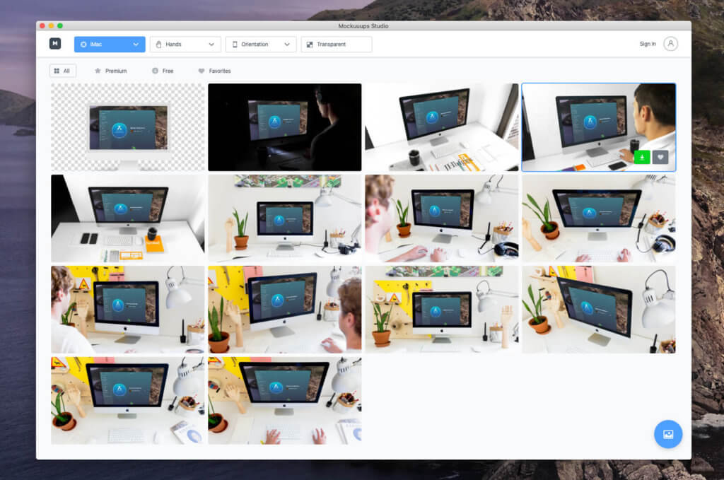 Leider findet man nur 14 iMac Mockups bei Mockuuups Studio. Da hat Placeit deutlich mehr zu bieten.