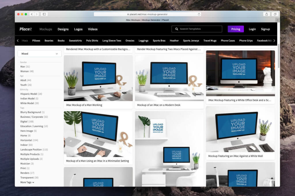 Beim Service Placeit.net gibt es ca. 170 iMac Mockups zur Auswahl. Mehr als die zehnfache Menge im Vergleich zu Mockuuups Studio (Fotos: Sir Apfelot).
