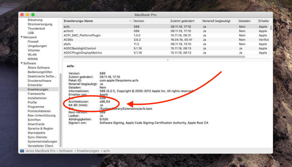 Anhand des Systemberichts kann man erkennen, auf welcher Architektur der Prozessor des Mac aufgebaut ist.