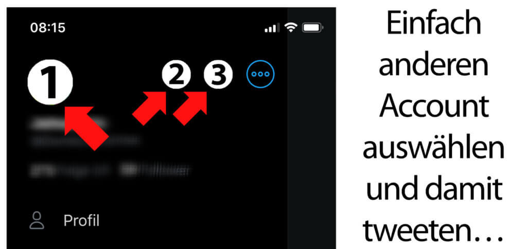 Die einzelnen Accounts werden mit ihren Profilbildern im App-Menü von Twitter angezeigt. So könnt ihr sie einfach antippen sowie ohne Abmelden und neu Anmelden schnell verwalten.