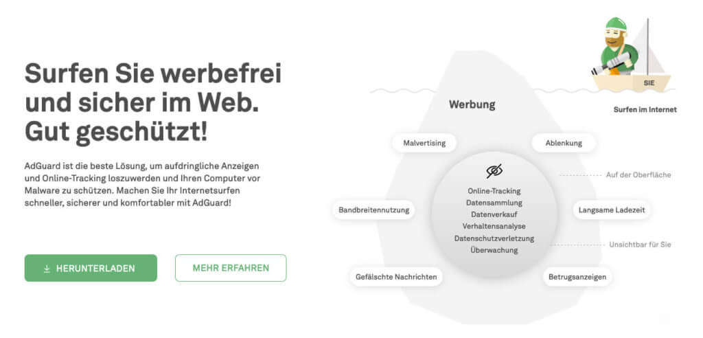 Werbeblocker wie AdGuard befreien zwar Webseiten "on the fly" von Werbung, aber oftmals ist danach auch die Funktionalität der entsprechenden Webseite im Eimer (Screenshot: adguard.com).