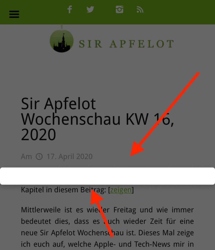 Wer solch einen weißen Balken im Sir Apfelot Blog sieht, hat vermutlich einen Adblocker aktiv, der das Cookie-Fenster schreddert.