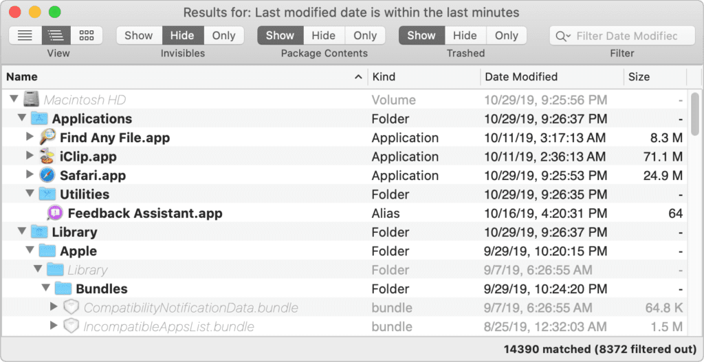 Das Mac Tool Find Any File (FAF) hilft beim Durchsuchen von einzelnen oder allen Festplatten und Speichermedien mit vielen Filtern und Reglern.