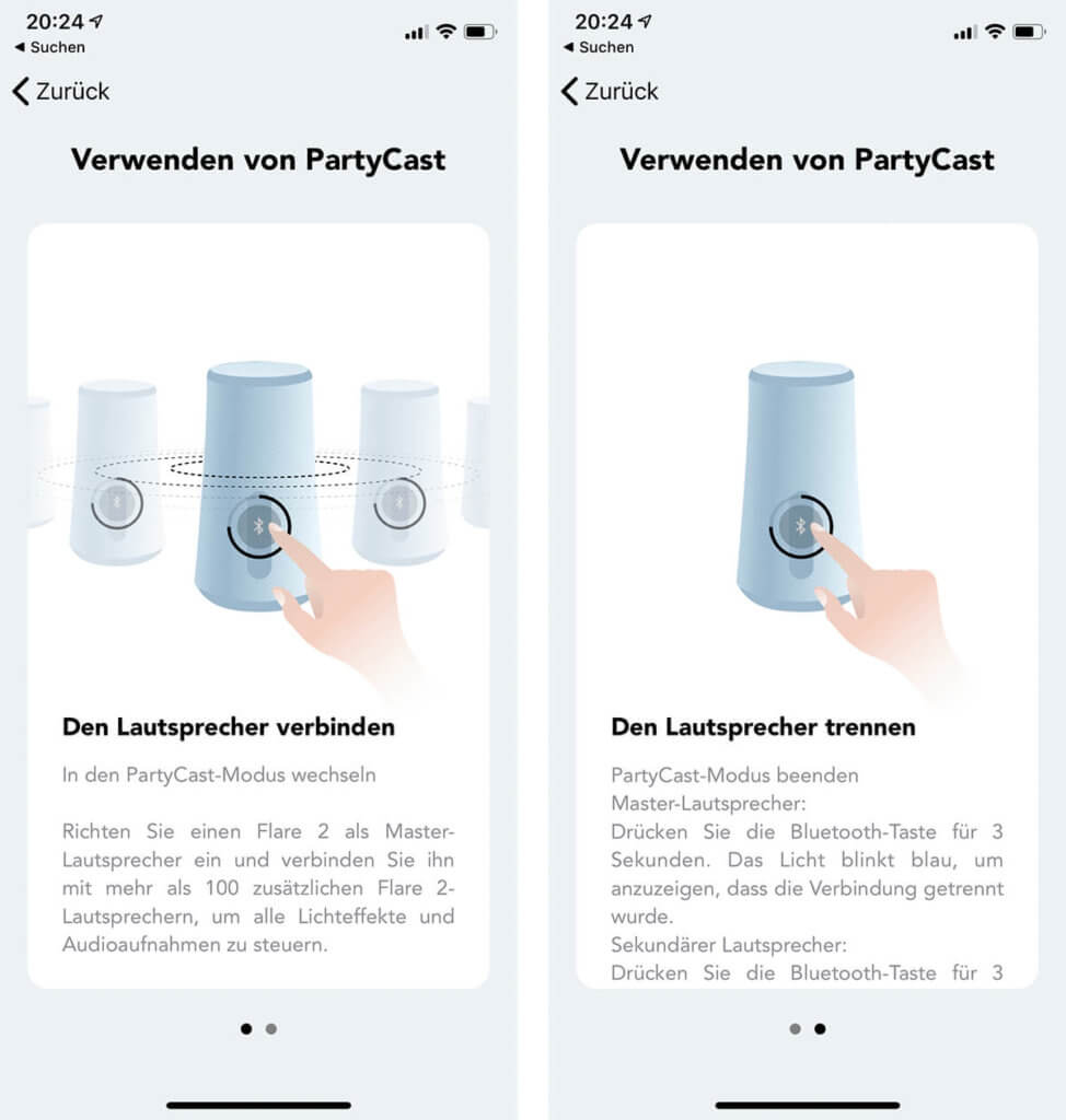In der Soundcore App ist die PartyCast Funktion anschaulich erläutert.