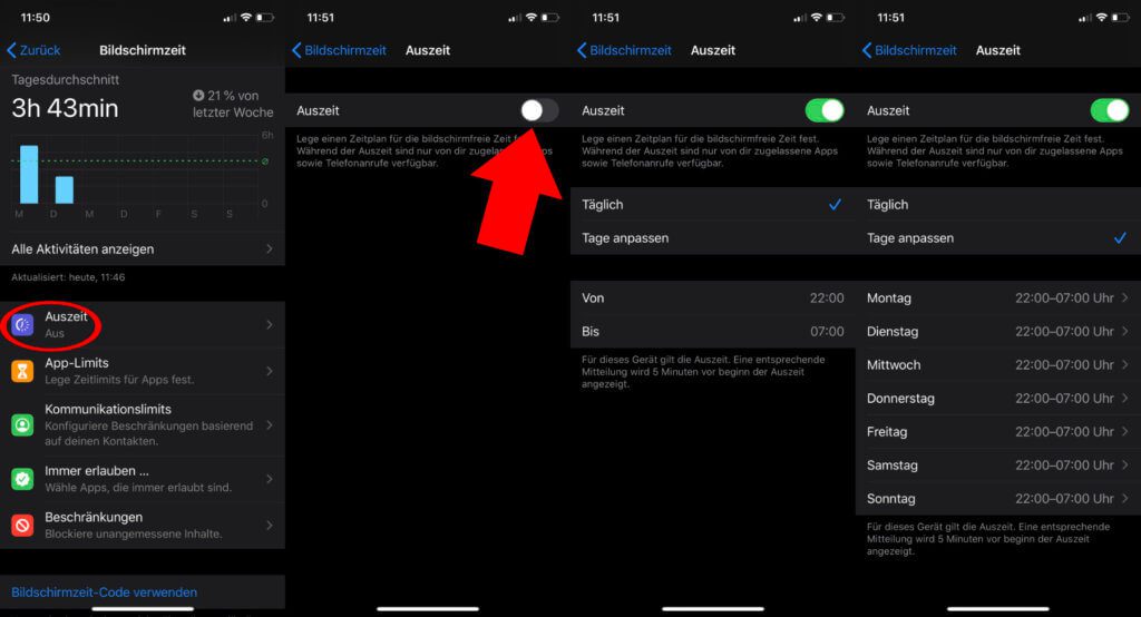 In der Bildschirmzeit-Option der iOS-Einstellungen eine Auszeit festlegen – So geht's!