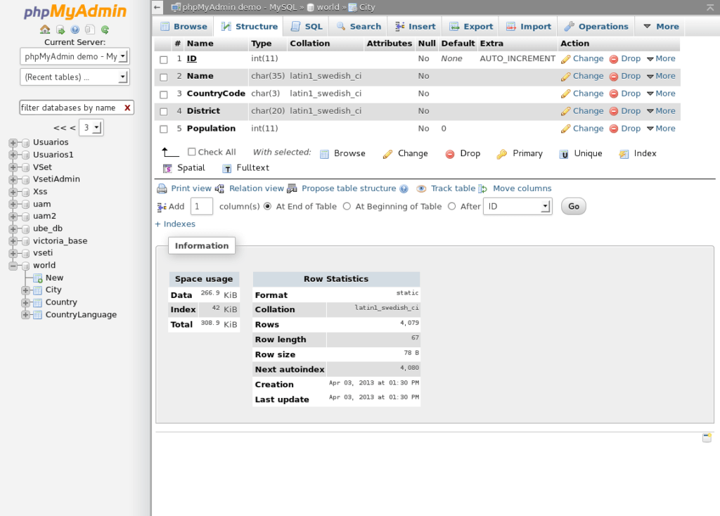 Hier sieht man, wie die Webverwaltung über phpMyAdmin funktioniert.