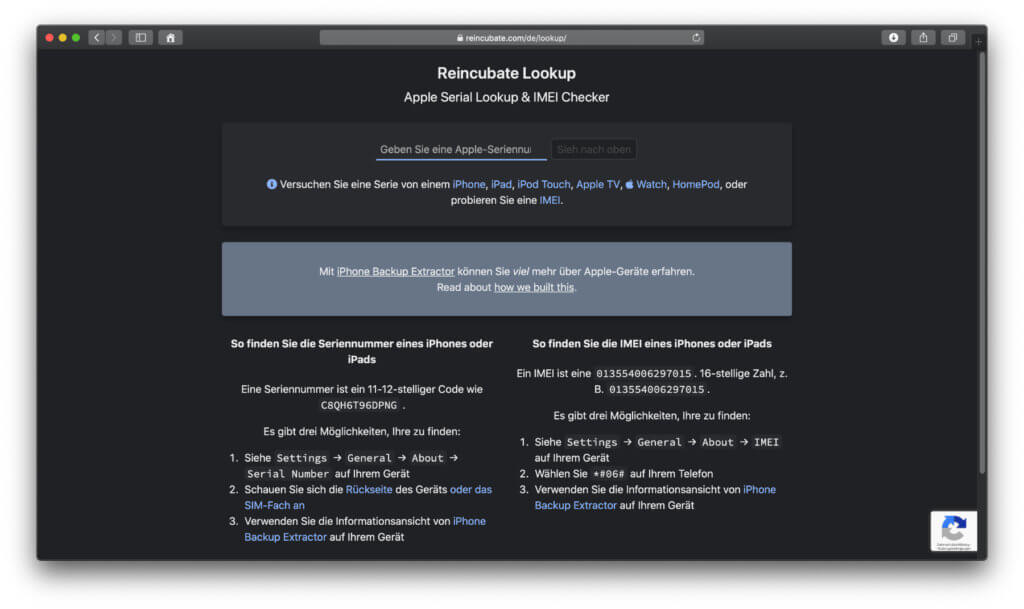 Mit Reincubate Lookup könnt ihr technische Daten von Apple-Geräten über deren Seriennummer oder IMEI auslesen. Den Service gibt's als Webseite und App.