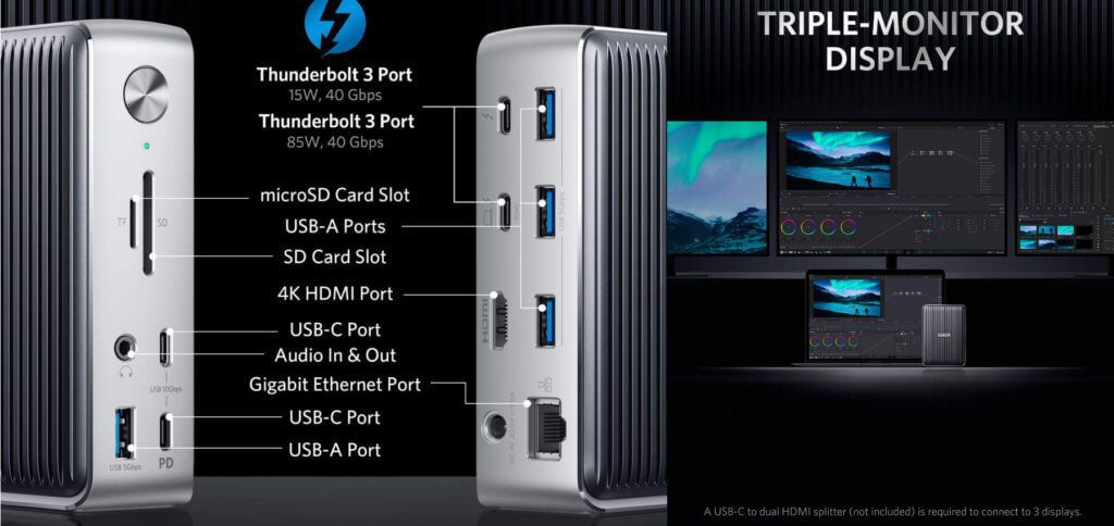 Das Anker PowerExpand Elite ist ein Thunderbolt 3 Dock für den Apple Mac / das MacBook sowie Windows-Computer mit entsprechendem Anschluss.