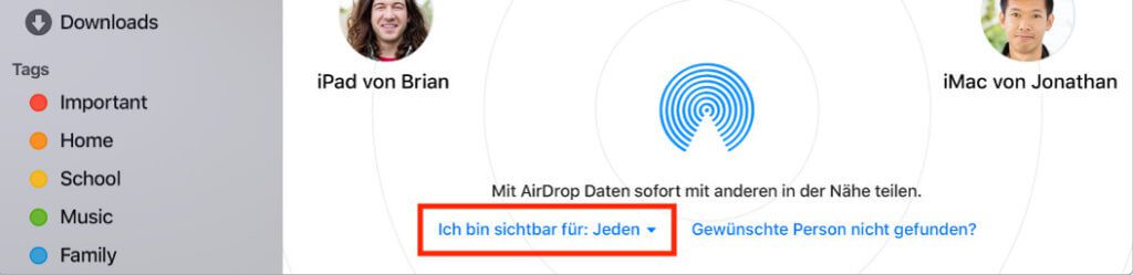 Am Mac findet man die AirDrop-EInstellungen nicht etwa in den Systemeinstellungen, sondern im AirDrop-Fenster selbst.