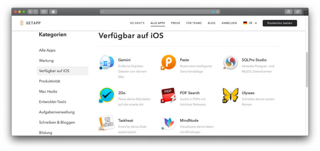 Die Auswahl der Setapp-Apps für iOS auf dem iPhone und iPadOS auf dem iPad ist noch recht klein, wird aber sicherlich schnell wachsen.