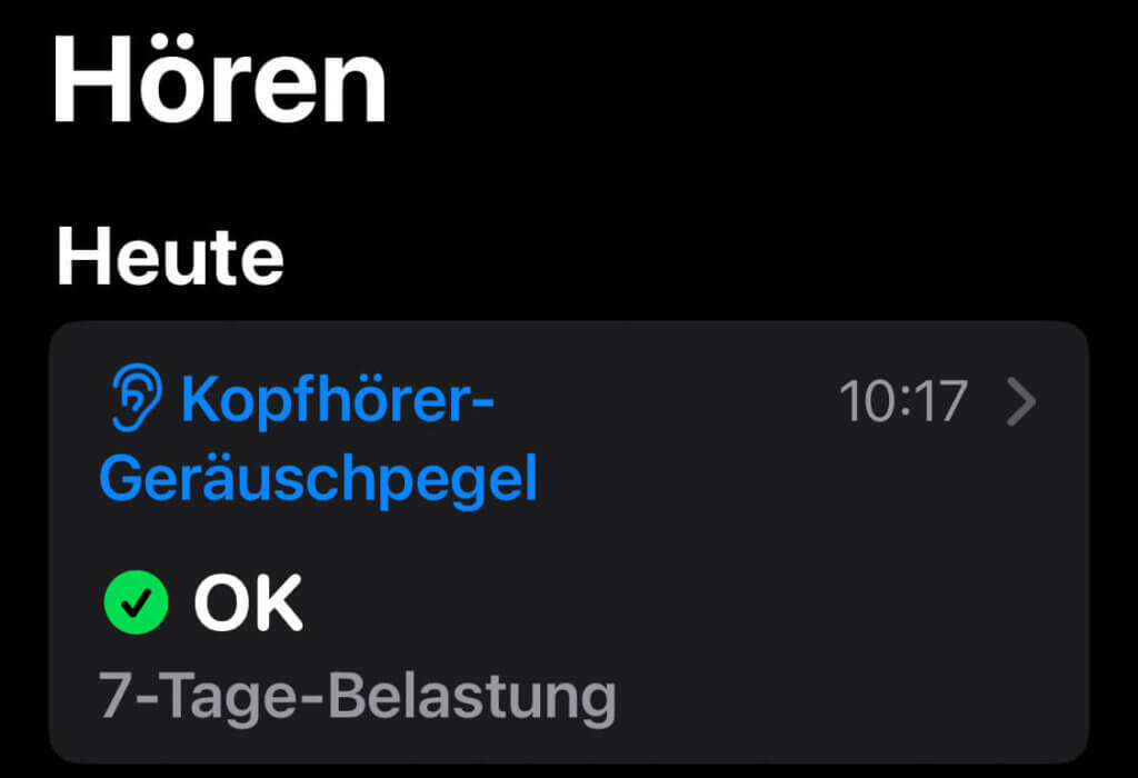 In der Health-App werden die Ergebnisse der Messungen ausgewertet und man erhält eine Einschätzung des Pegels.