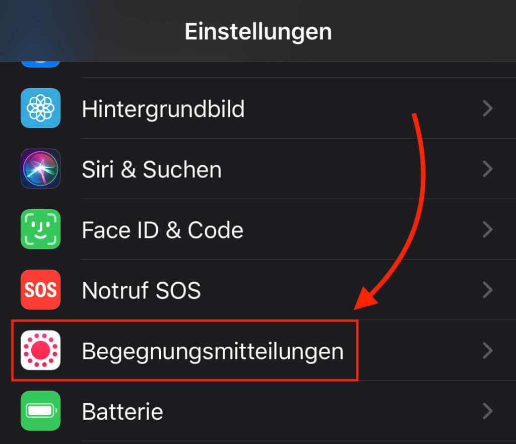 Nach dem Update findet man die Begegnungsmitteilungen direkt in den Einstellungen.