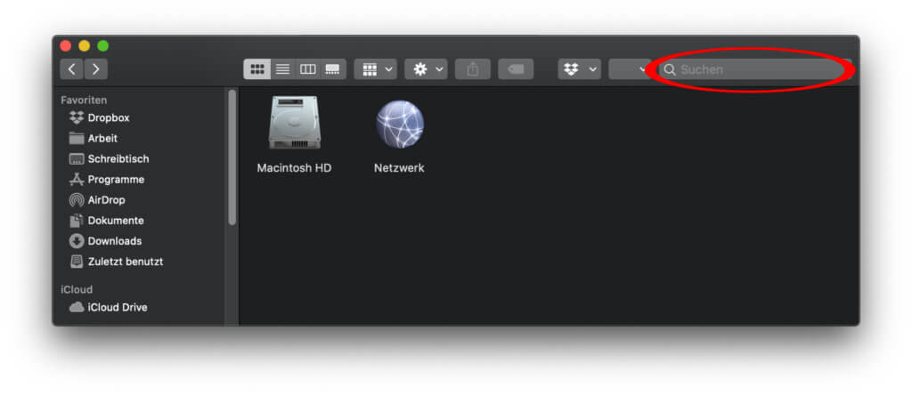 Die Suche-Funktion im Finder nutzt ihr über das Textfeld oben rechts im Programmfenster.