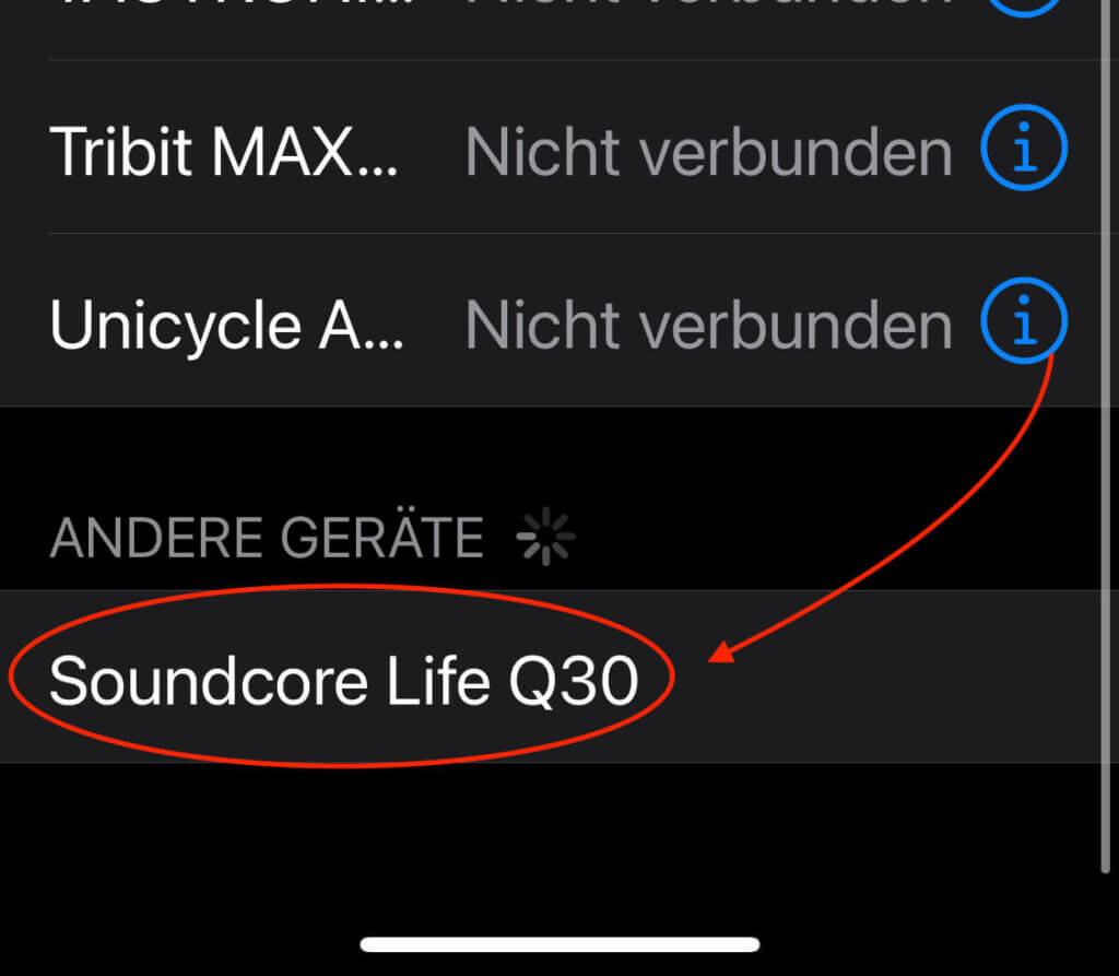 Das Pairing erfolgt beim iPhone wie gewohnt über die Bluetooth-Einstellungen.