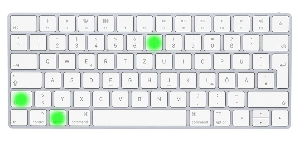 Backslash \ eingeben: Die Rückstrich-Tastenkombination am Mac ist Alt + Shift + 7.