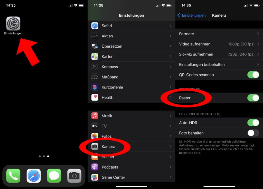 Strebt ihr eine bessere Foto-Komposition an, kann euch das Raster helfen, dass ihr in den iOS-Einstellungen für die Kamera-App des Apple iPhone aktivieren könnt.