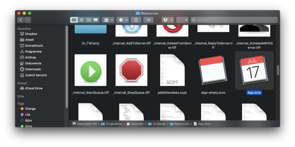 Wollt ihr ein Mac App-Symbol kopieren, um es in einer Grafikbearbeitung zu verwenden, dann findet ihr es unter Macintosh HD -> Programme -> Programmname -> Contents -> Resources als .icns-Datei.