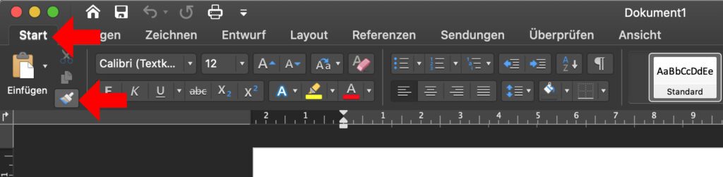 In Microsoft Word am Mac die Formatierung übernehmen, um eingefügten Text dem vorhandenen Text anzupassen – das geht mit diesem Symbol des Start-Menüs.