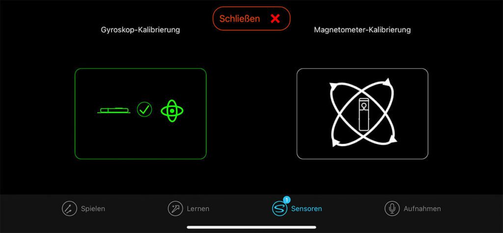 Vor jeder Session sollte man die Sensoren an den Sticks und den Füssen kalibrieren.