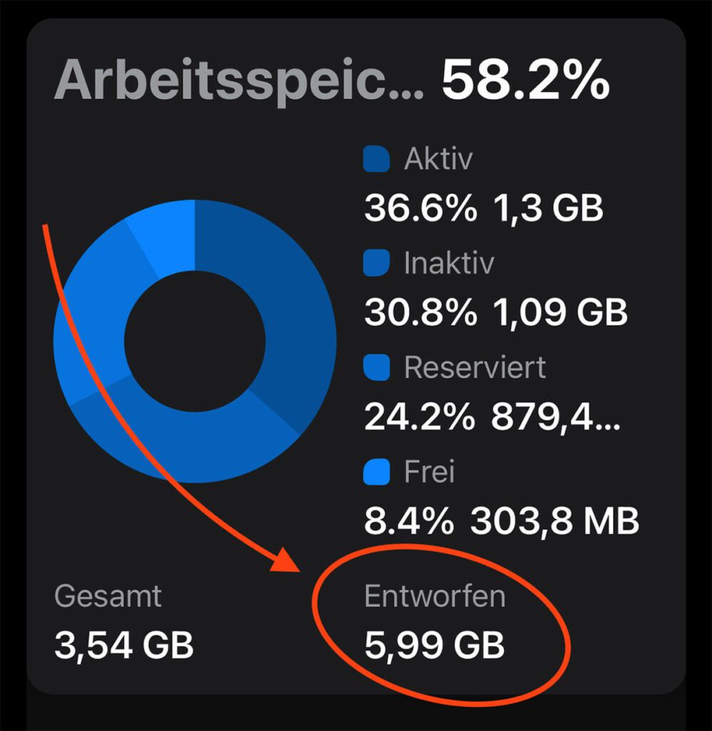 Bei meinem iPhone 12 Pro Max zeigt die App Usage 5,99 GB an – also knapp 6 GB. 