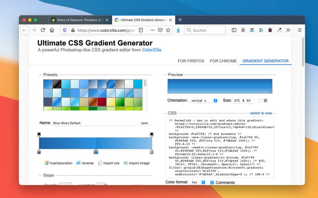Der CSS-Code für Verläufe kann schnell recht komplex werden. ColorZilla macht daraus eine Copy und Paste Aufgabe, die man auch als Einsteiger leicht erledigen kann.