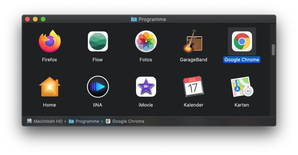 Zum Deinstallieren von Google Chrome am Apple Mac könnt ihr einfach das entsprechende Paket aus dem Programme-Ordner löschen. Das geht auch mit AppCleaner (s. u.).