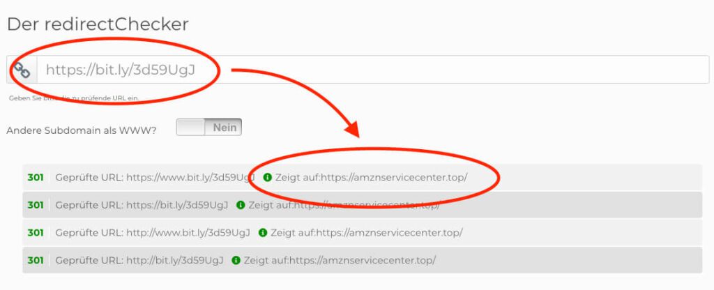 Ein Redirect-Checker erlaubt das risikolose Prüfen, zu welcher Webseite man mit der WEiterleitung geschickt wird.