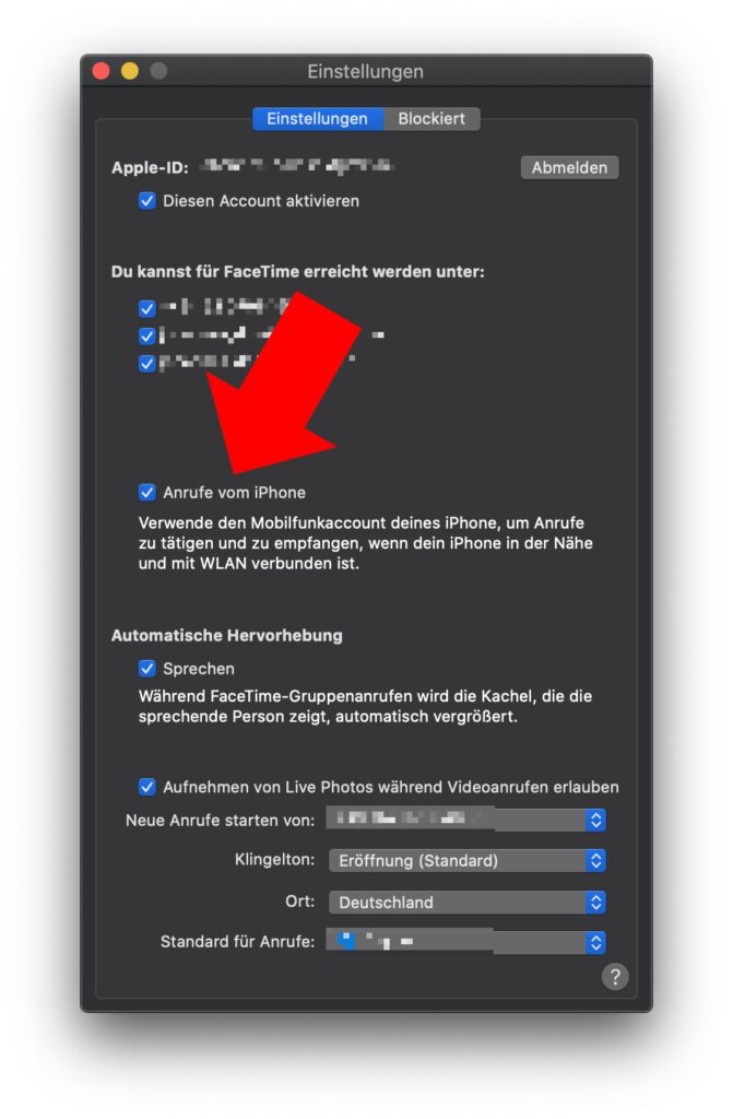 In den Einstellungen könnt ihr nun ein Häkchen setzen, wenn der Apple Mac / iMac / das MacBook bei einem iPhone-Anruf klingeln soll. Soll er das nicht, entfernt ihr das Häkchen.