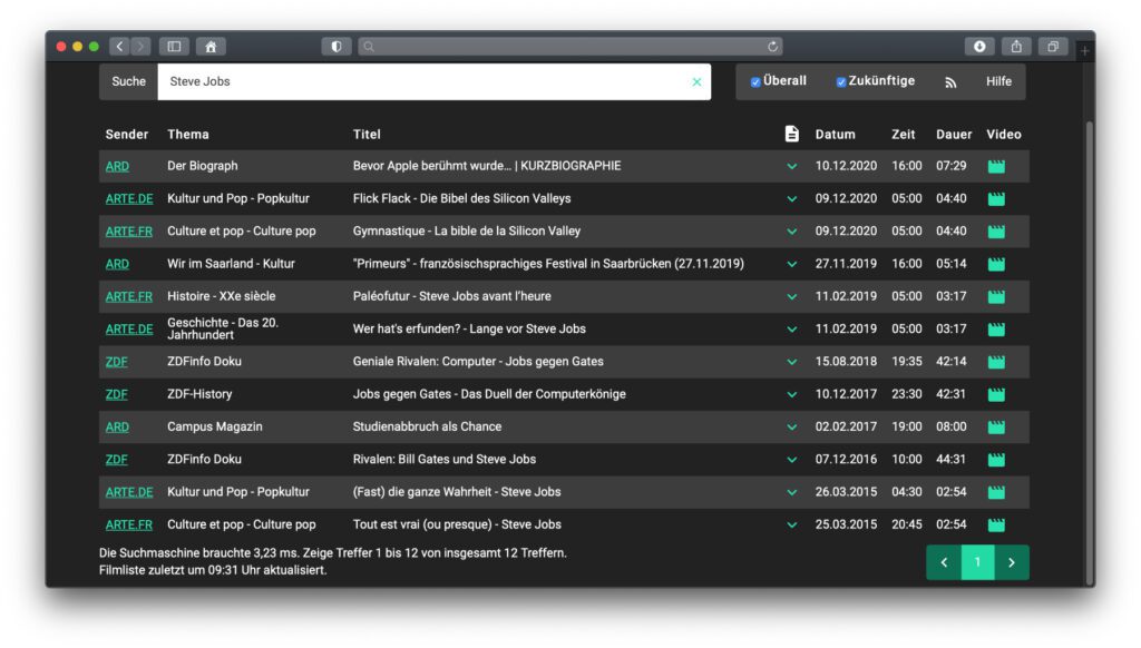 Neben dem MediathekView Download für Mac, Windows-PC und Linux-Computer gibt's auf der Entwickler/innen-Seite auch die Suche-Funktion im Web Client.