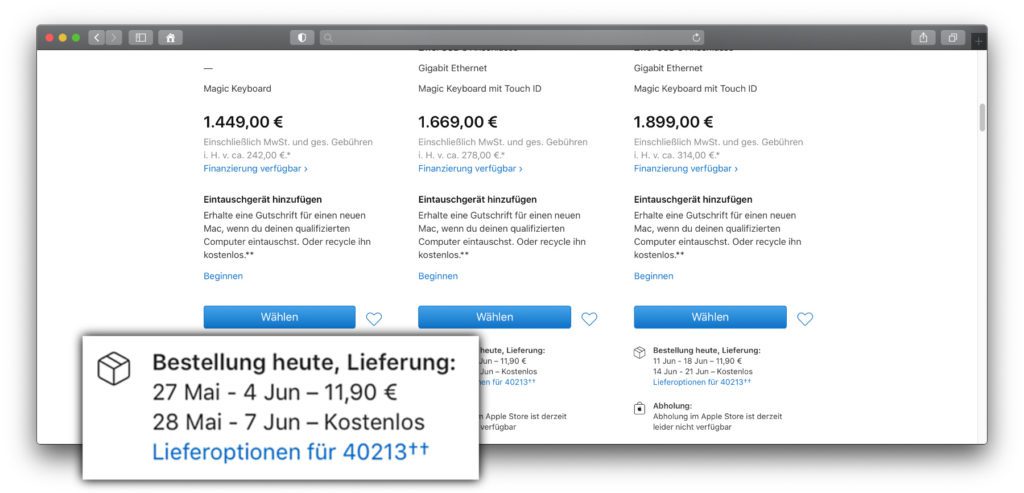 Der neue iMac in der zweiten Maihälfte – die früheste Lieferung ist am 27. Mai 2021 möglich. Diese Aussage stimmt mit den Angaben bei Amazon überein.