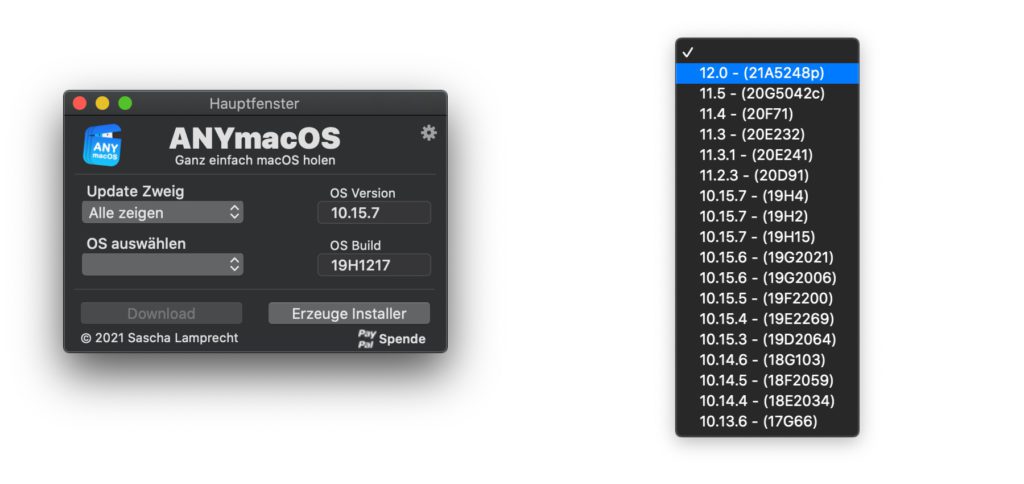 Ihr könnt ANYmacOS gratis nutzen, um macOS-Installationsdateien herunterzuladen und Installer für bootbare Medien zu erstellen. Details zu Download, Installation und Nutzung findet ihr hier.