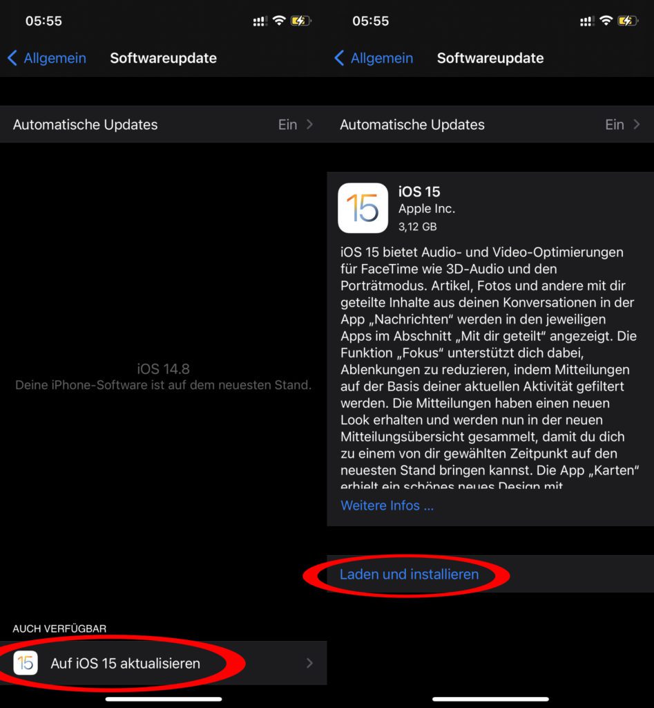 Das Update auf iOS 15 am iPhone findet ihr über Einstellungen > Allgemein > Softwareupdate > Auf iOS 15 aktualisieren. Die Screenshots wurden am iPhone 12 Pro unter iOS 14.8 aufgenommen.