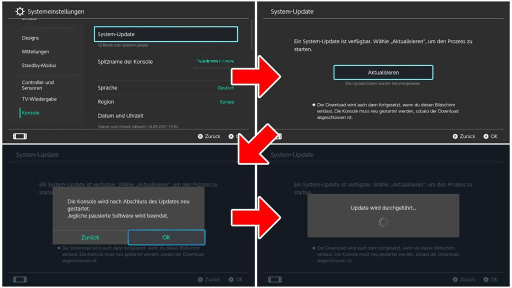 Unter Systemeinstellungen (Zahnrad-Symbol) -> Konsole -> System-Update könnt ihr die neue Firmware-Version 13.0.0 aufspielen. Danach folg ein automatischer Neustart der Konsole.