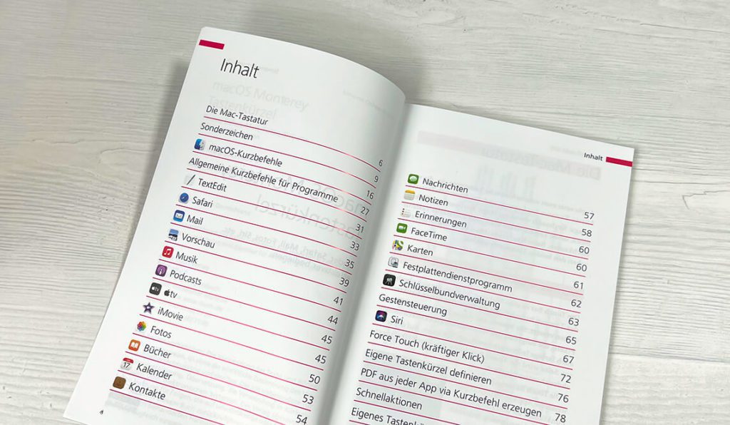 Auf fast 90 Seiten beherbergt das Buch jede Menge Tastenkombinationen für Apple Programme und natürlich auch für den Finder selbst. 