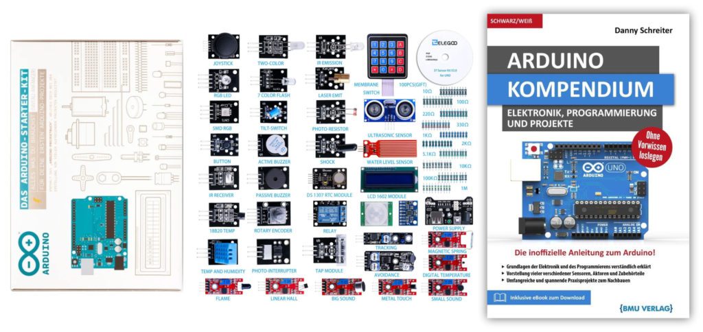 Ihr wollt Programmieren lernen oder ein Gerät mit Sensoren bauen? Oder wollt ihr zu Weihnachten jemandem den Einstieg in die Erfinder/in-Karriere erleichtern? Dann sind das Arduino-Board, das Sensor-Kit sowie das Buch mit Erklärungen und Projekten eine gute Idee.