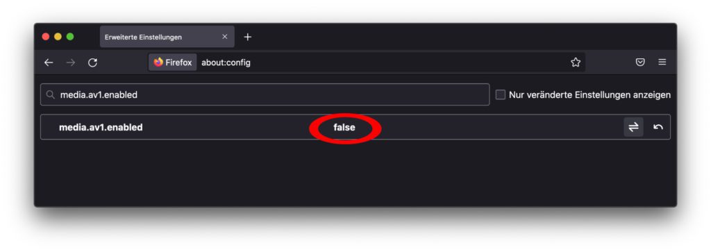In Firefox den AV1 Codec deaktivieren: Über die Erweiterten Einstellungen ist es möglich.