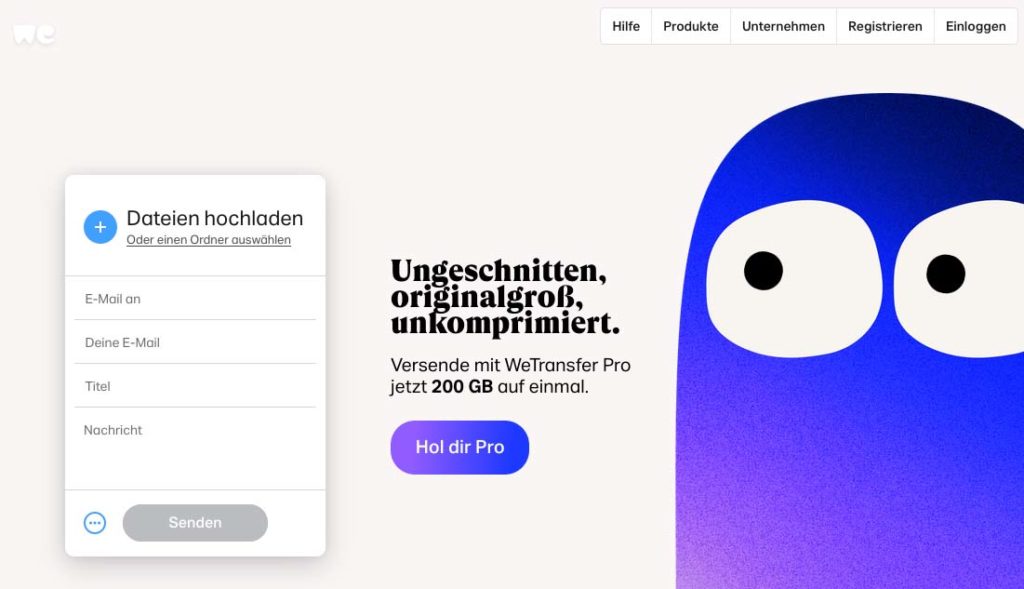 So bunt und lustig sehen die WeTransfer-Werbungen oft aus. Mich stören sie keineswegs, darum bin ich bisher immer noch beim Gratis-Account.