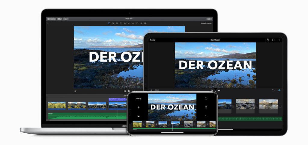 Mit der iMovie App von Apple können am Mac, iPhone und iPad Videos geschnitten, bearbeitet und zu einem Film zusammengesetzt werden. Dazu stehen Effekte, Filter, Übergänge, Werkzeuge für Korrektur und Anpassungen sowie vieles mehr zur Verfügung. Auch Audio wird hier nicht vergessen.