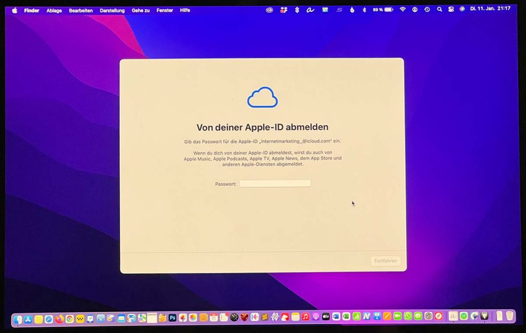 Ein wichtiger Schritt beim zurücksetzen von MacBook Pro, iMac oder Mac Mini besteht darin, sich von allen iCloud-Diensten abzumelden. Die Funktion "Einstellungen und Inhalte löschen" erledigt dies ebenfalls.