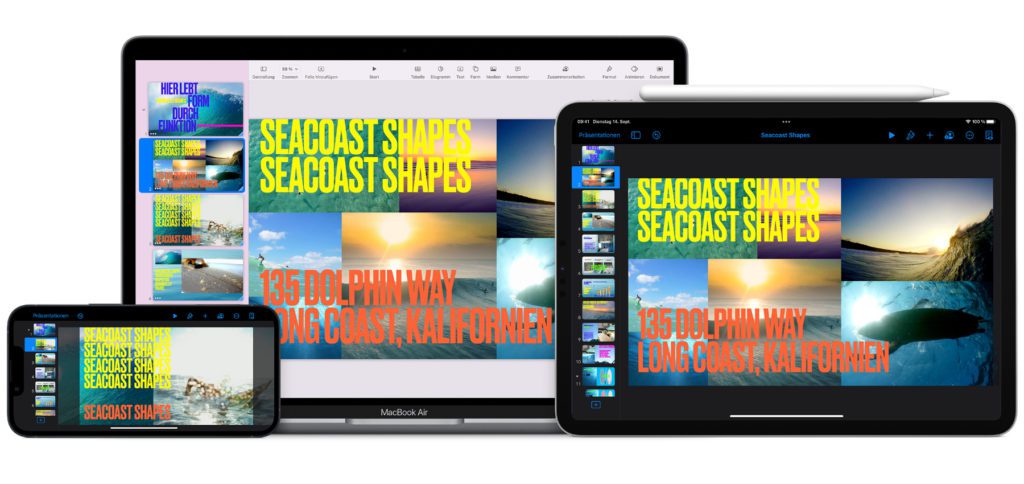 Mit der Keynote App von Apple bekommt ihr eine gratis PowerPoint-Alternative auf den Mac, das iPhone, das iPad und in den Webbrowser. Damit können PowerPoint-Dateien genutzt und erstellt werden. Weitere Funktionen, die Download-Quellen, Handbücher und mehr findet ihr hier. Bildquelle: Apple.com