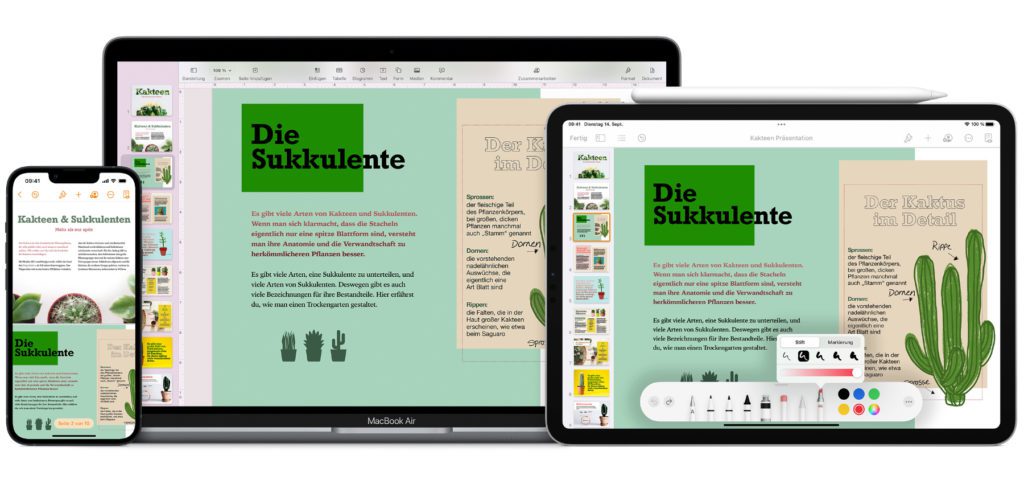 In Apple Pages, eine kostenlose App für die Textverarbeitung, könnt ihr Textdokumente, Berichte, Bücher, Formulare, Listen und mehr erstellen. Die Pages App für Mac, iPad und iPhone ist kompatibel mit Word-Dateien und bringt einen großen Funktionsumfang mit. Details und Download-Quellen findet ihr in diesem Ratgeber. Bildquelle: Apple.com