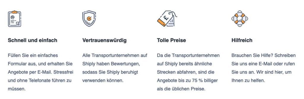 Die Vorteile von Shiply sind auch auf der Webseite aufgeführt.