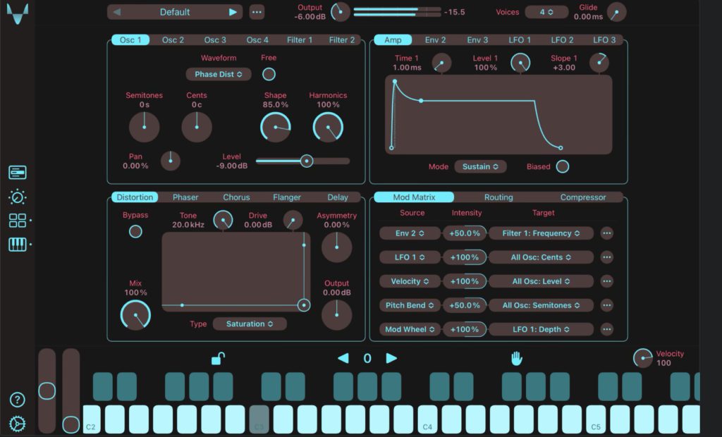 Die kostenlos Mela 2 App als Synthesizer- und Effekte-Software steht euch neben iPhone und iPad auch auf dem Mac zur Verfügung. Hier ein Screenshot aus dem App Store.