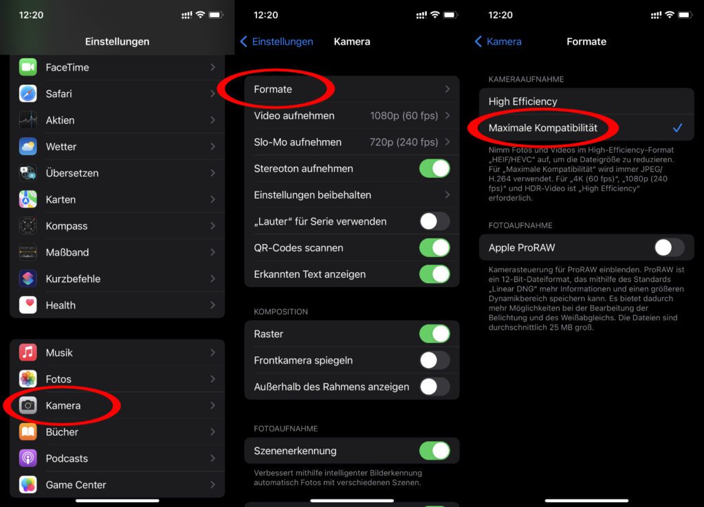 Am Apple iPhone einstellen, dass Fotos nicht im HEIC-, sondern im JPG-Format gespeichert werden sollen – dazu nutzt ihr die Kamera-Optionen in den iOS-Einstellungen. Die Screenshots wurden unter iOS 15.6 am iPhone 12 Pro gemacht.