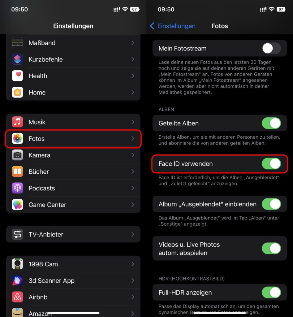 Ab iOS 16 könnt ihr ausgeblendete Fotos sowie gelöschte Bilder unzugänglich für andere machen.