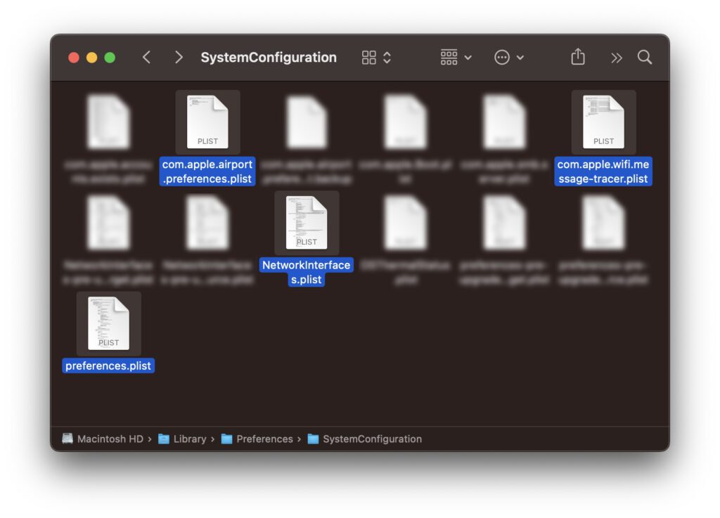 Wollt ihr unter macOS Ventura das WLAN-Modul zurücksetzen, indem ihr die Konfigurationen löscht? Dann entfernt die vorhandenen Dateien der obigen Liste aus dem aufgezeigten Ordner. macOS 13 Wi-Fi Problems