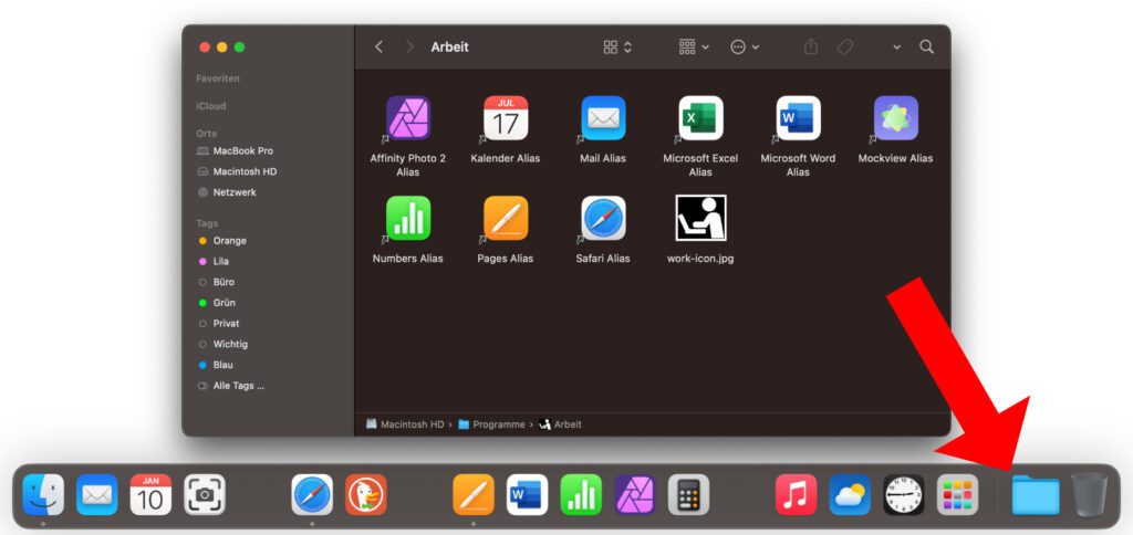 Um einen Ordner mit App-Verknüpfungen auf dem macOS-Dock anzulegen braucht ihr nur ein paar Klicks auszuführen. Schon habt ihr die Programme für Arbeit, Hobby, Unterhaltung u. ä. an einem Ort griffbereit.